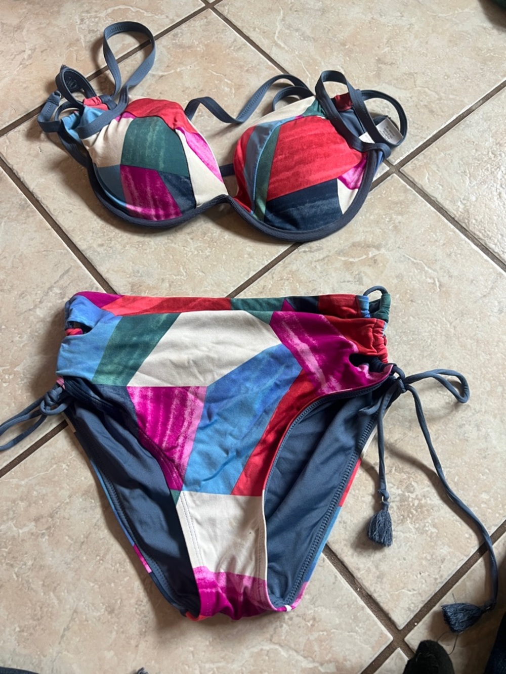 REVERSIBLE Time and Tru Multicolor Bikini - Red, Pink, Blue, Green, Cream